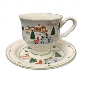 Sango Silent Night Pattern Footed Coffee Cup and Saucer Set Joan Luntz